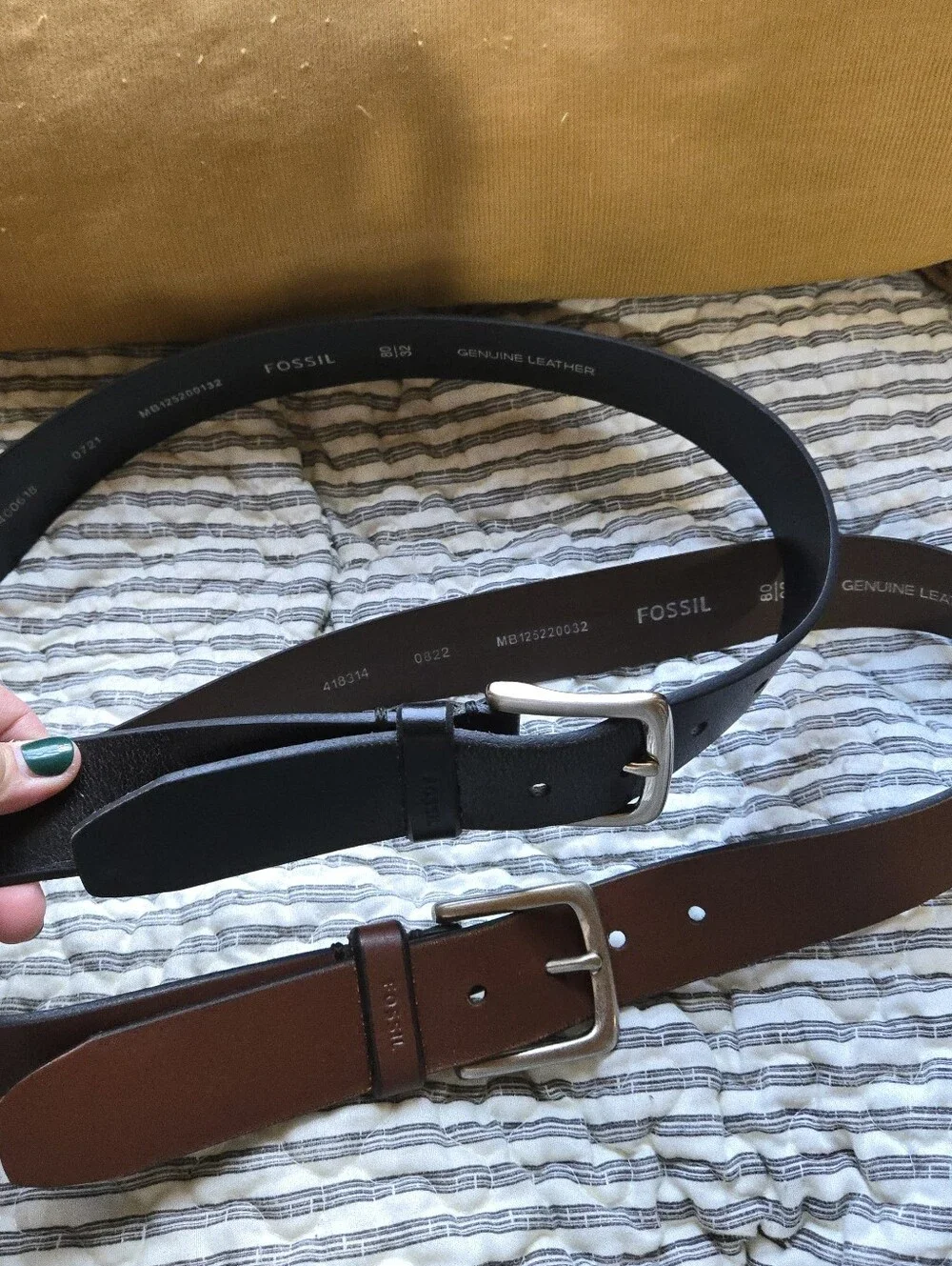 Fossil Men's Leather Belts - Black and Brown, SIZE 32